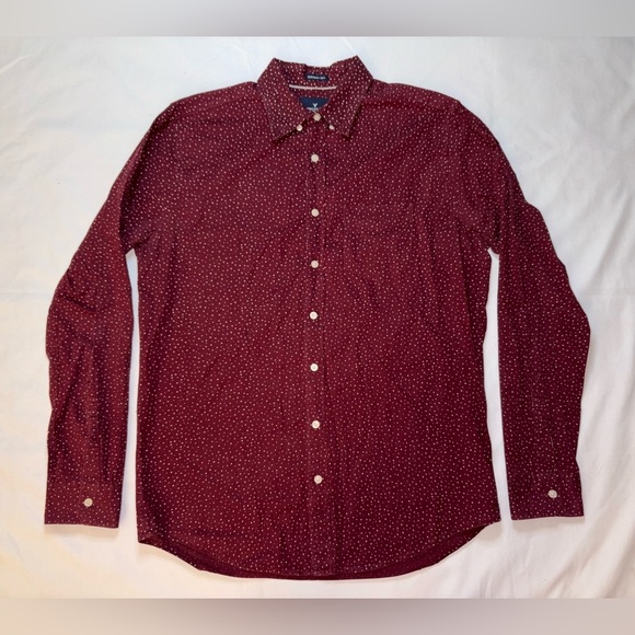 American Eagle Size M Tall Maroon & White Polka Dot Business Formal Dress Shirt - Picture 1 of 6